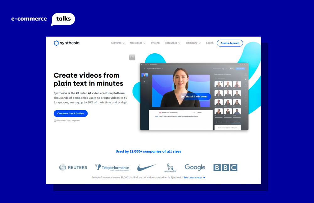 Text-to-speech avatar created by synthesia.io for marketing campaigns and ecommerce business