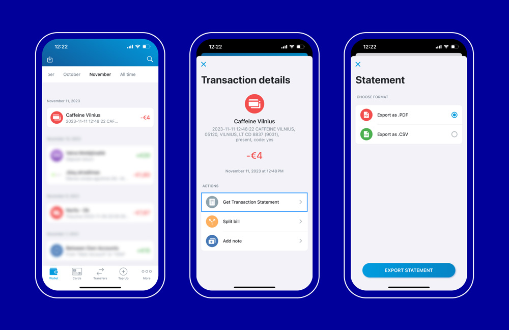 How to download a transaction statement via the Paysera app.