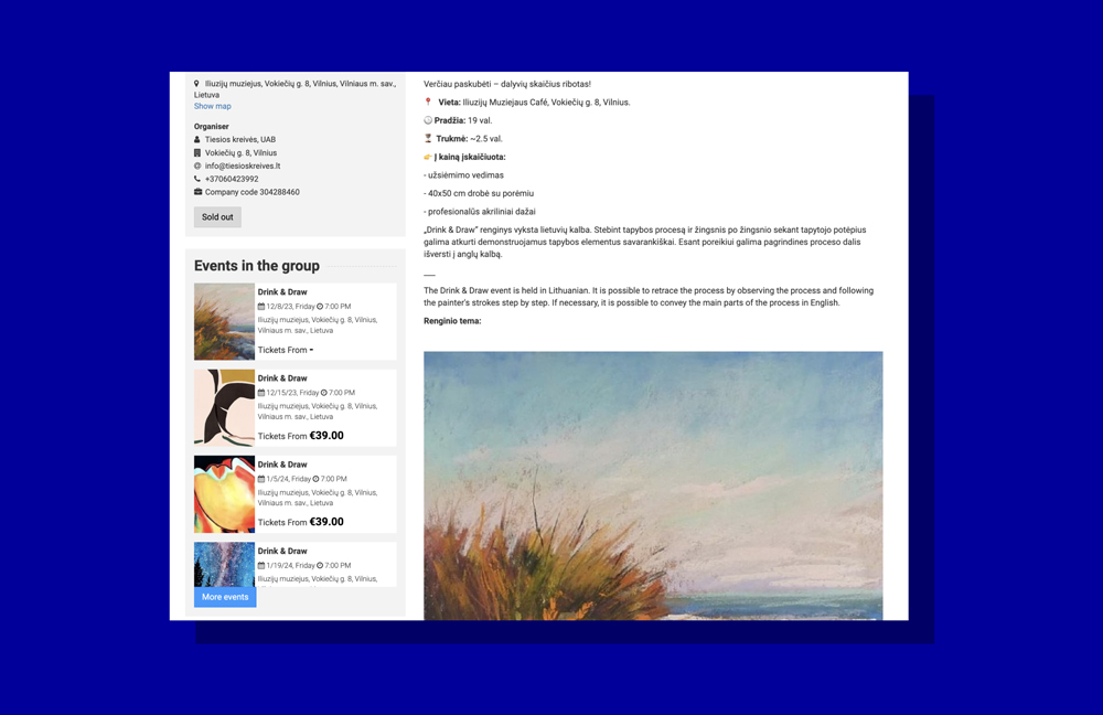 An example of Paysera Tickets ‘Event Groups’ functionality.